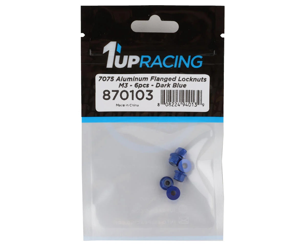 1UP Racing 3mm Aluminum Flanged Locknuts (Dark Blue) (6)
