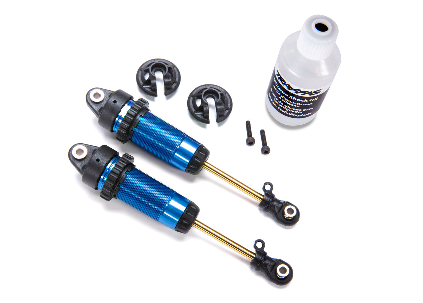 Shocks, GTR xx-long blue-anodized, PTFE-coated bodies with TiN shafts (fully assembled, without springs) (2) - Xtreme RC