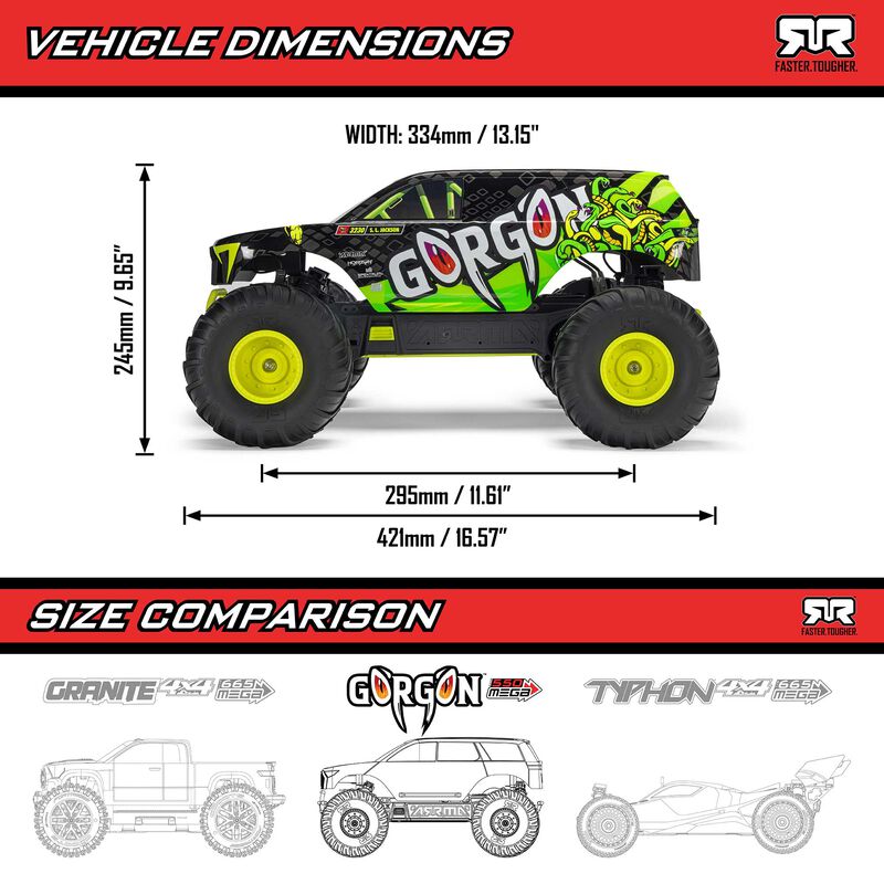 1/10 GORGON 2WD RTR Brushed Monster Truck (Battery & Charger Included), Gun Metal - Xtreme RC