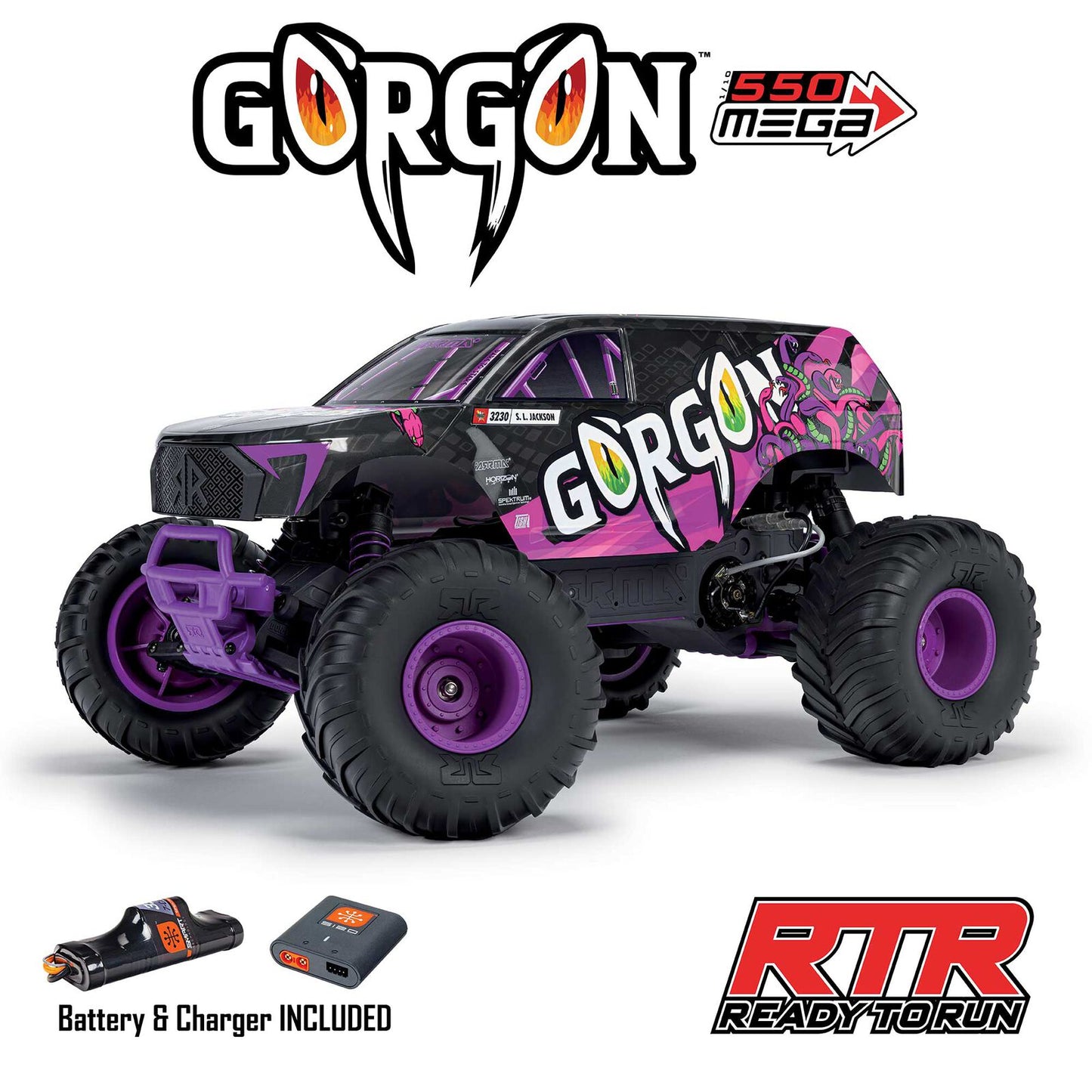 1/10 GORGON 2WD RTR Brushed Monster Truck (Battery & Charger Included), Purple - Xtreme RC
