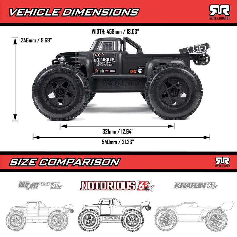 1/8 NOTORIOUS 6S 4X4 RTR Brushless Stunt Truck, Black - Xtreme RC