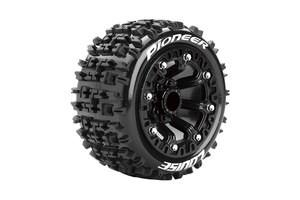 Louise R/C ST-Pioneer 1/16 2.2" Stadium Truck Tires, 12mm Hex, Soft, Mounted on Black Rim, Front/Rear (2) - Xtreme RC