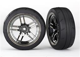 8373 Traxxas Tires and wheels, assembled, glued (split-spoke black chrome wheels, 1.9' Response tires) (front) (2) - Xtreme RC