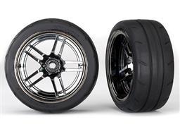 8374 Traxxas Tires and wheels, assembled, glued (split-spoke black chrome wheels, 1.9' Response tires) (extra wide, rear) (2) - Xtreme RC