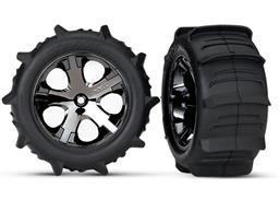 Traxxas Tires & wheels, assembled, glued (2.8') (All-Star black chrome wheels, paddle tires, foam inserts) (rear) (2) (TSM rated) - Xtreme RC