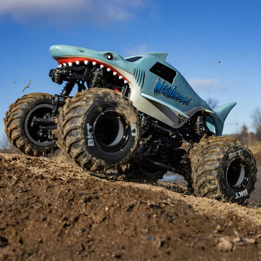 1/18 Mini LMT Megalodon 2S 4X4 RTR Brushed Monster Truck (Battery & Charger Included), Blue - Xtreme RC