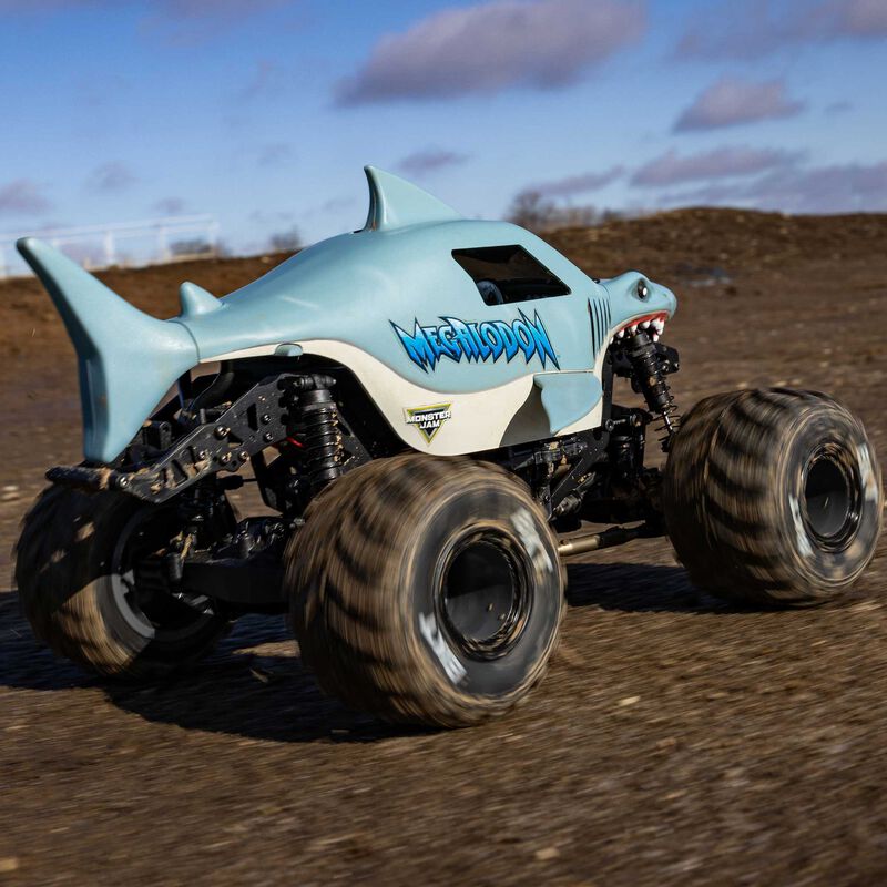 1/18 Mini LMT Megalodon 2S 4X4 RTR Brushed Monster Truck (Battery & Charger Included), Blue - Xtreme RC
