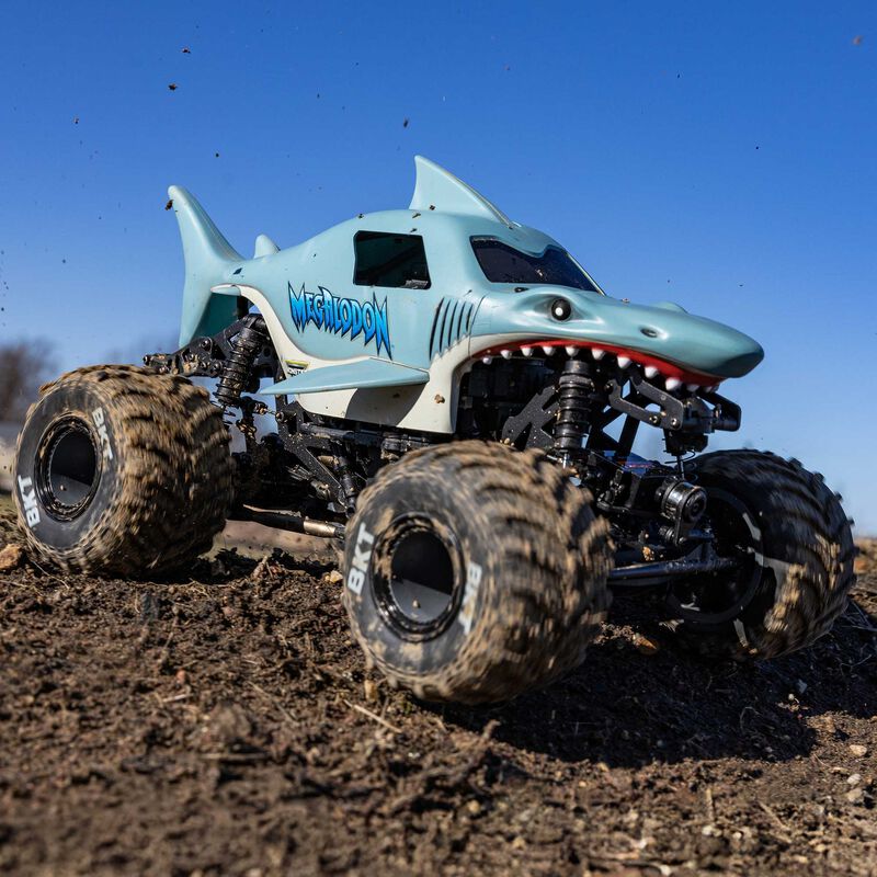 1/18 Mini LMT Megalodon 2S 4X4 RTR Brushed Monster Truck (Battery & Charger Included), Blue - Xtreme RC
