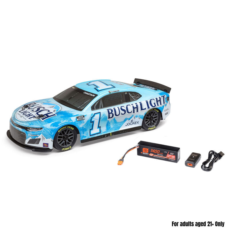 1/12 NASCAR RC Race Car Ross Chastain No. 1 2025 Busch Light Chevrolet ZL1 2S AWD RTR Brushed On-Road (Battery & Charger Included), Blue - Xtreme RC