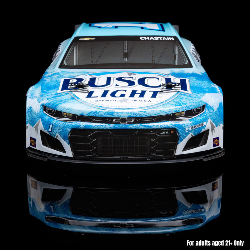 1/12 NASCAR RC Race Car Ross Chastain No. 1 2025 Busch Light Chevrolet ZL1 2S AWD RTR Brushed On-Road (Battery & Charger Included), Blue - Xtreme RC