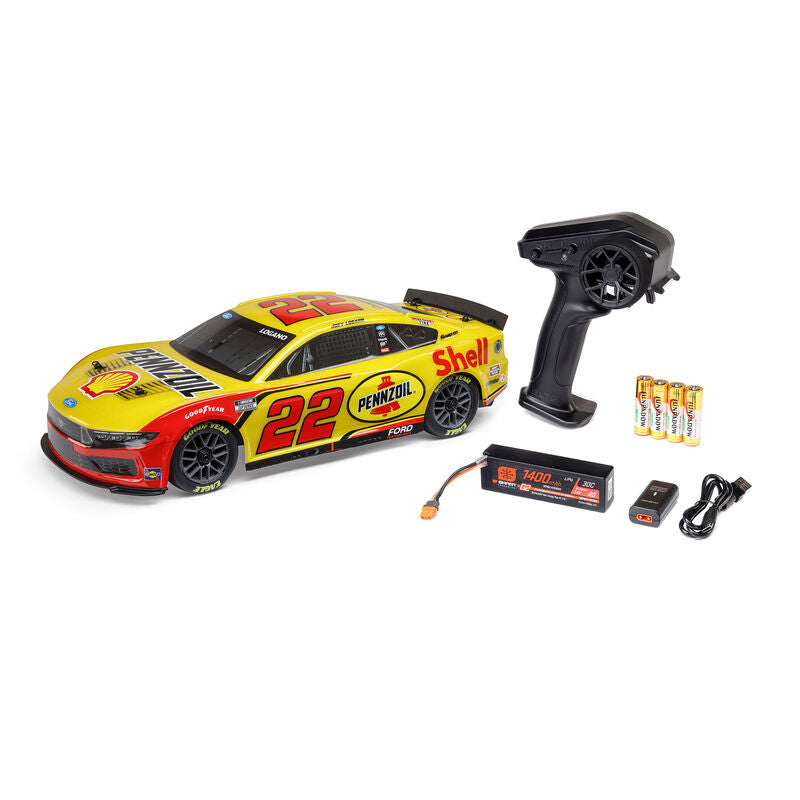1/12 NASCAR RC Racecar Joey Logano No. 22 2025 Shell-Pennzoil Ford Mustang 2S AWD RTR Brushed On-Road (Battery & Charger Included), Yellow - Xtreme RC
