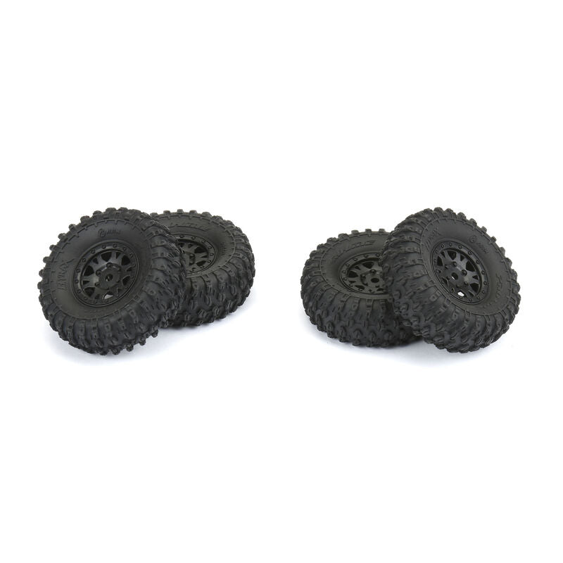 1/24 Hyrax Front/Rear 1.0" Tires Mounted 7mm Black Impulse (4) - Xtreme RC