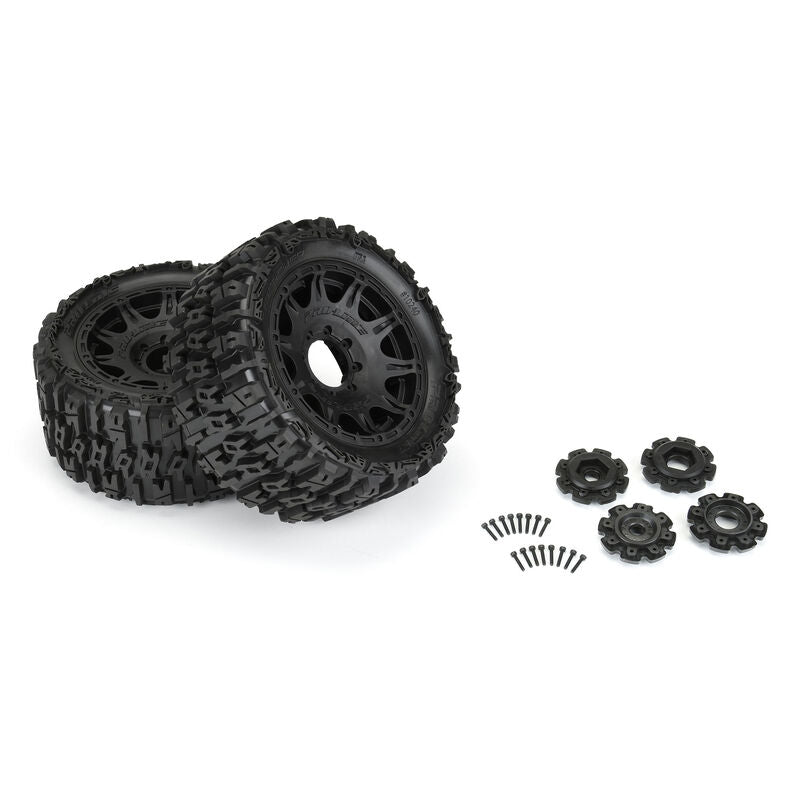 Trencher 5.7in Tires Mounted on Raid Black 8x48 Removable 24mm Hex Wheel 2 for X-MAXX, KRATON 8S & Other Large Vehicles Front or Rear - Xtreme RC