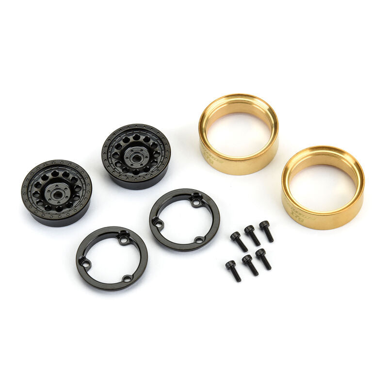 1/24 Rock Shooter Brass F/R 1.0 7mm Whl (2) Blk - Xtreme RC