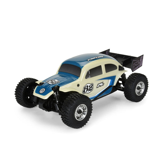 Class 1 VW Bug Blue Race Body Conversion Kit and Flat Iron Tires Mounted 12mm Chrome Diablo (4) for Arrma Typhon Grom - Xtreme RC