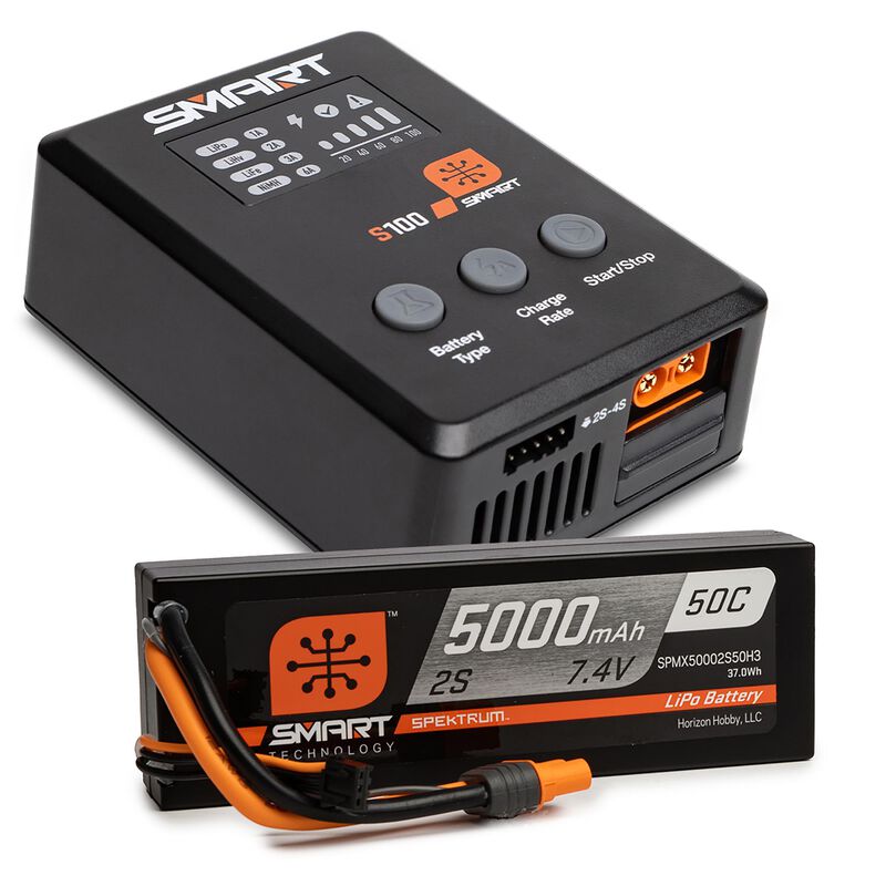 Smart Powerstage Surface Bundle: 5000mAh 2S 50C LiPo Battery (IC3) / 100W S100 Charger - Xtreme RC