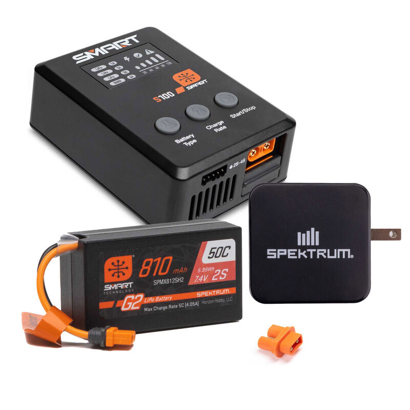 Smart G2 Powerstage Bundle: 810mAh 2S 50C LiPo Battery (IC2), S100 Charger, 65W Power Block, Adapter - Xtreme RC