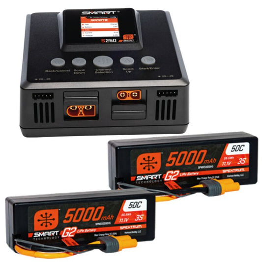 Smart Powerstage 6S Surface Bundle: (2) G2 5000mAh 3S LiPo IC5 & S250 Charger - Xtreme RC