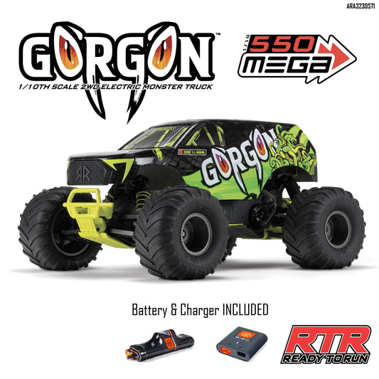1/10 GORGON 2WD RTR Brushed Monster Truck (Battery & Charger Included), Yellow