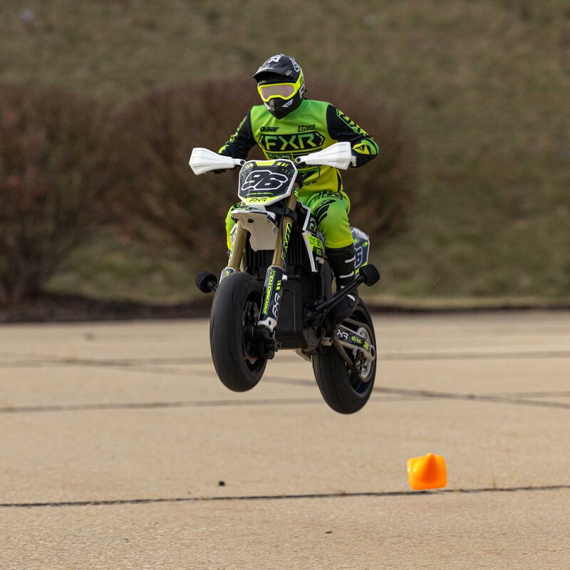 Promoto-SM 1/4 Super Moto Motorcycle, FXR, White: RTR with Battery and Charger - Xtreme RC