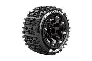 Louise R/C ST-Pioneer 1/16 2.2" Stadium Truck Tires, 12mm Hex, Soft, Mounted on Black Rim, Front/Rear (2) - Xtreme RC