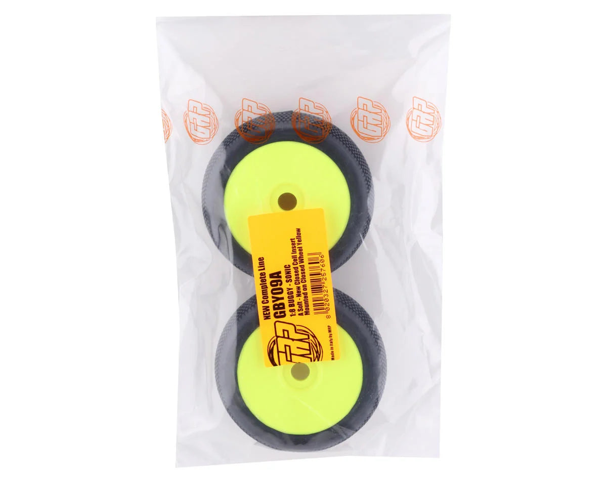 GRP Tires Sonic Pre-Mounted 1/8 Buggy Tires (2) (Yellow) (Soft) - Xtreme RC
