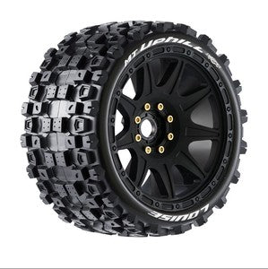 MT-Uphill Speed 1/8 Monster Truck Tires, 0" & 1/2" Offset, 17mm Removable Hex on Black Rim, Soft (2) - Xtreme RC