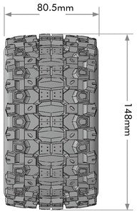 MT-Uphill Speed 1/8 Monster Truck Tires, 0" & 1/2" Offset, 17mm Removable Hex on Black Rim, Soft (2) - Xtreme RC