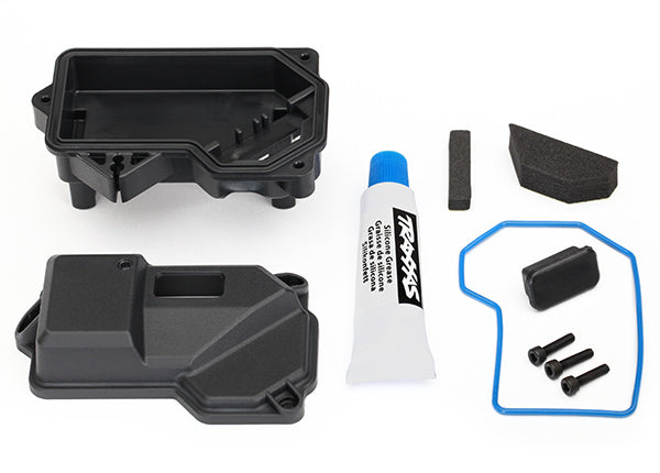8324 - Box, receiver (sealed) (steering servo mount)/ receiver cover/ access plug/ foam pads/ silicone grease/ 2.5x10 CS (3) - Xtreme RC