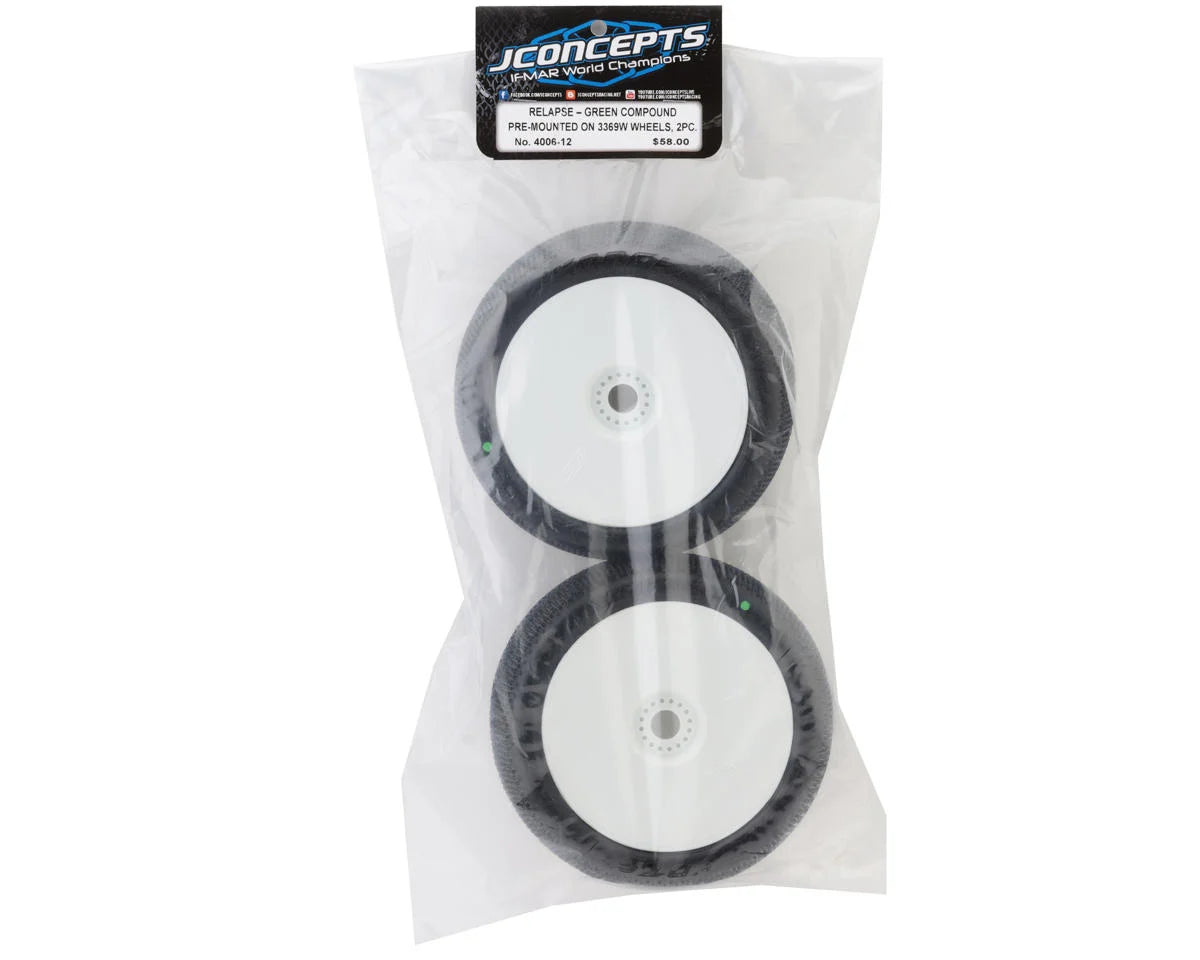 JConcepts Relapse 4.0" Pre-Mounted 1/8 Truggy Tires (2) (White) (Green) - Xtreme RC