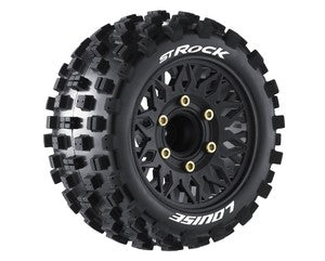 ST-Rock 1/10 Stadium Truck Tires, Soft, 0 & 1/2' Offset Hex, 12mm 14mm & 17mm, Black Rim (2) - Xtreme RC