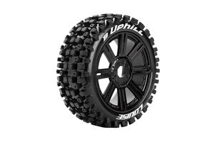 B-Uphill 1/8 Off-Road Buggy Tires, 17mm Hex, Mounted on Black Spoke Rim, Soft, Front/Rear (2) - Xtreme RC