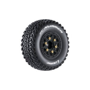 SC-Hummer 1/10 Short Course Tires, Soft, 12, 14 & 17mm Removable Hex on Black Rim (2) - Xtreme RC