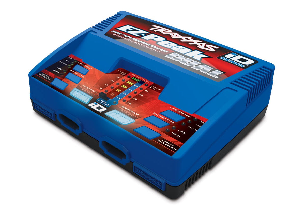 Charger, dual, EZ-Peak Plus, 100W, NiMH/LiPo with iD Auto Battery Identification - Xtreme RC