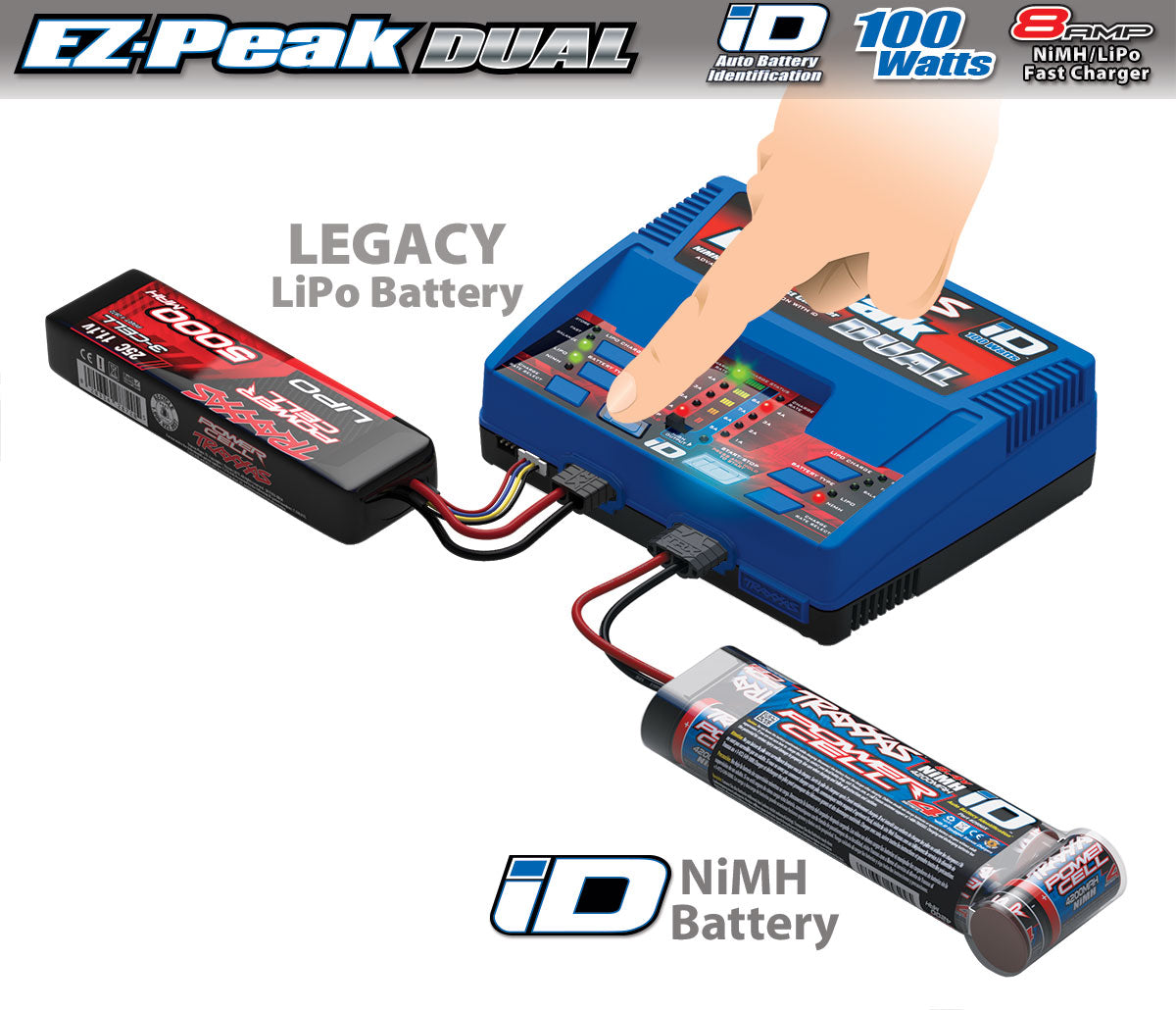 Charger, dual, EZ-Peak Plus, 100W, NiMH/LiPo with iD Auto Battery Identification - Xtreme RC