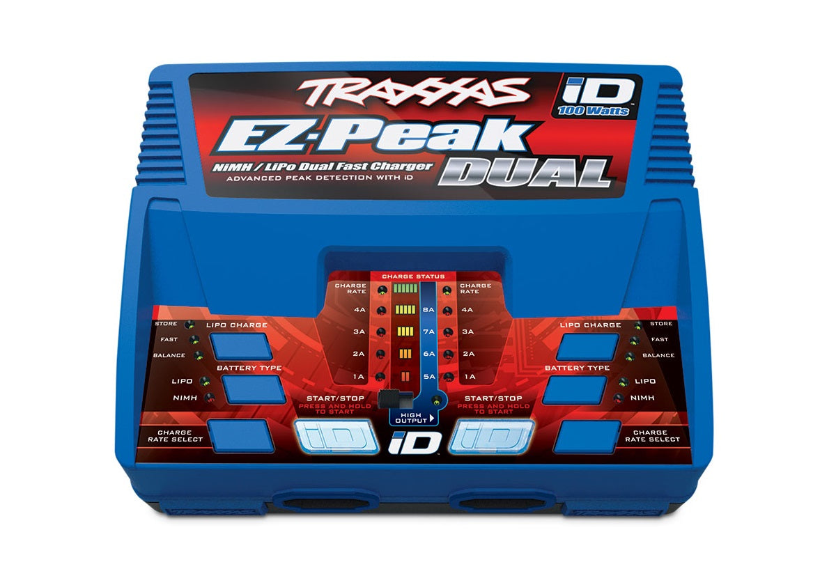 Charger, dual, EZ-Peak Plus, 100W, NiMH/LiPo with iD Auto Battery Identification - Xtreme RC