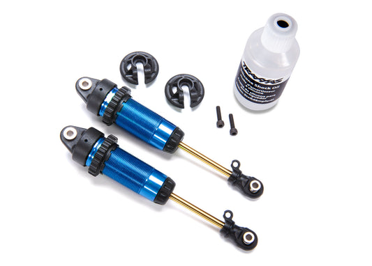 Shocks, GTR xx-long blue-anodized, PTFE-coated bodies with TiN shafts (fully assembled, without springs) (2) - Xtreme RC
