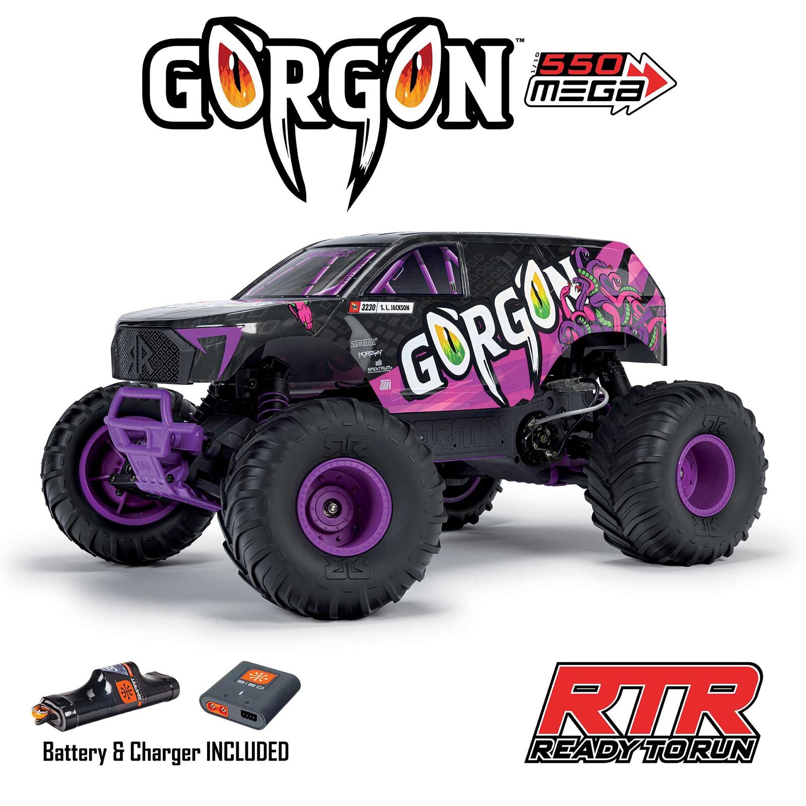 1/10 GORGON 2WD RTR Brushed Monster Truck (Battery & Charger Included), Purple - Xtreme RC