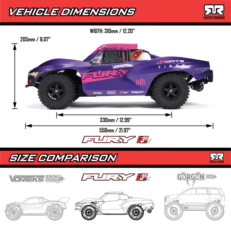 1/10 FURY 2wd 223S BLX Brushless Short Course Truck RTR with DSC, Blue - Xtreme RC