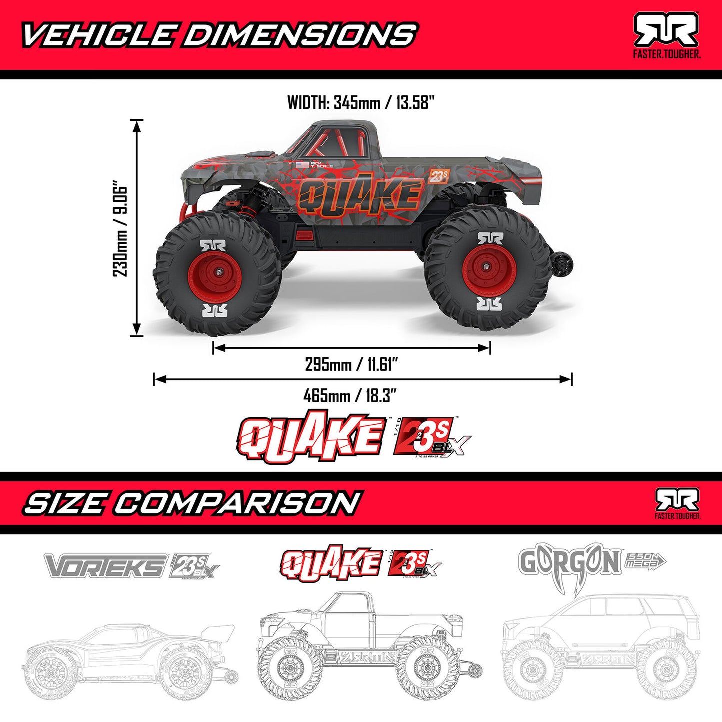 1/10 QUAKE 223S 2WD RTR Brushless Monster Truck, Green