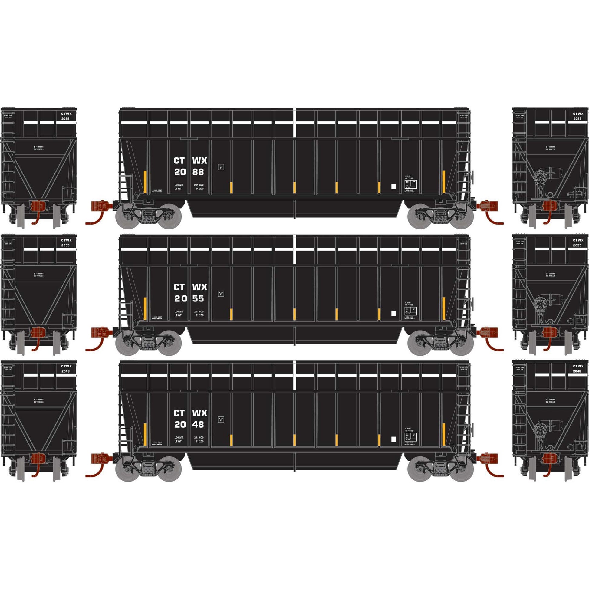 N ATH Berwick Bathtub Extended Side Gondola, CTWX #2048/2055/2088 (3)