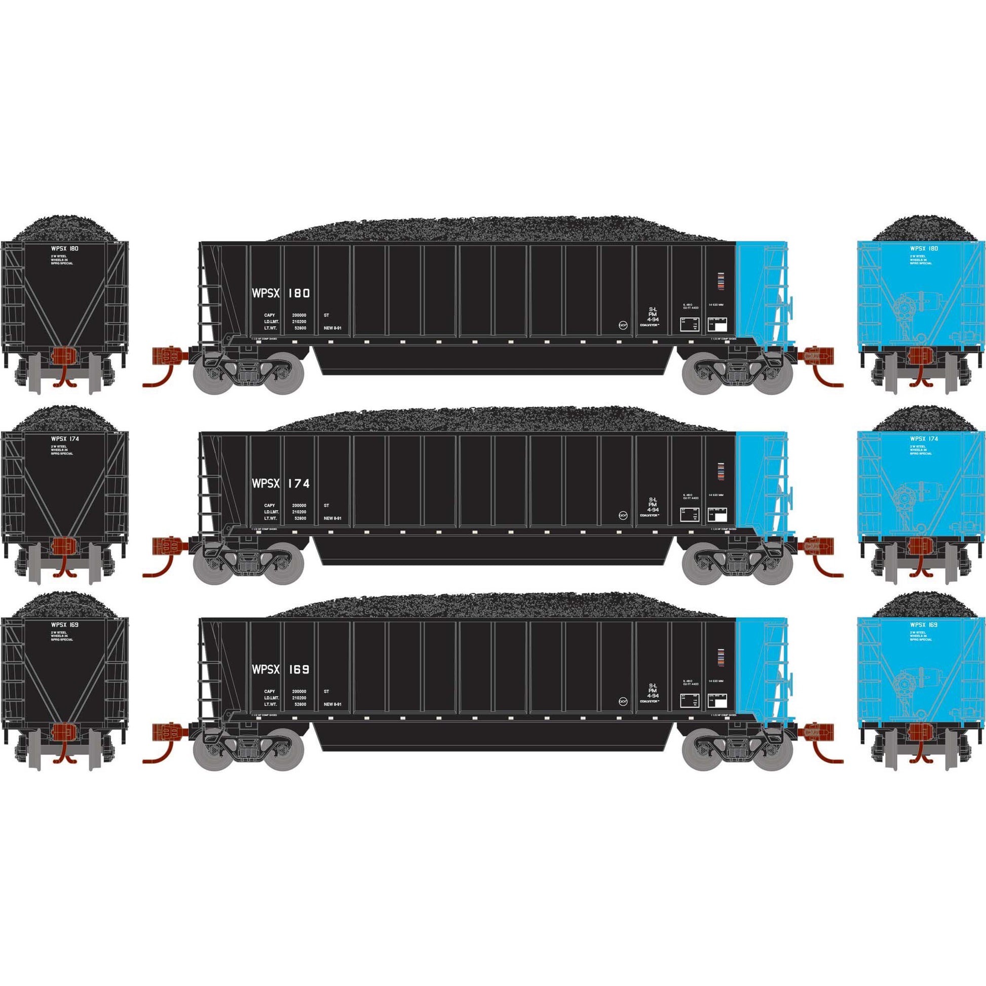 N ATH Berwick Bathtub Gondola with Load, WPSX #169/174/180 (3)