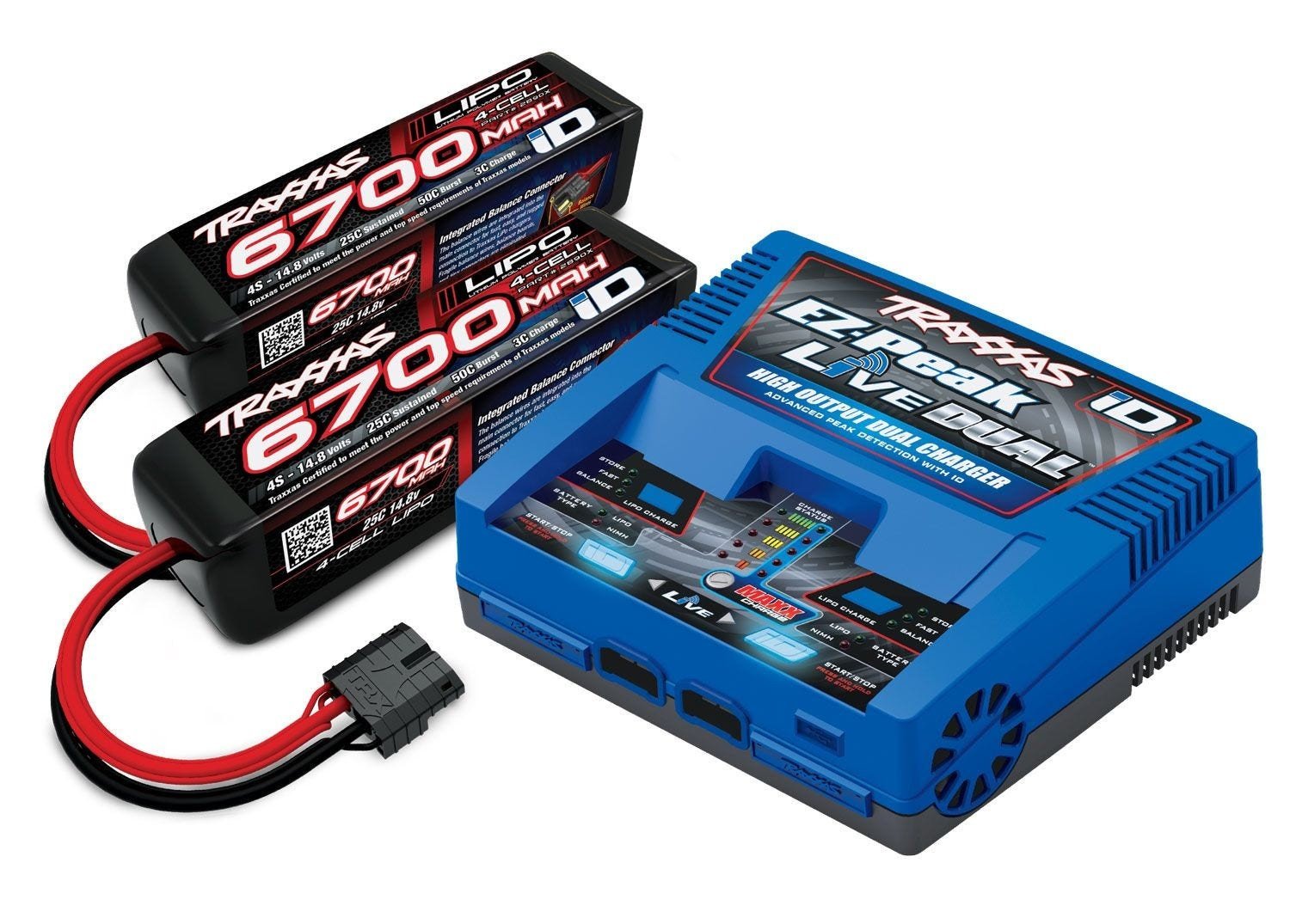 Battery/charger completer pack (includes #2973 Dual iD charger (1), #2890X 6700mAh 14.8V 4-cell 25C LiPo battery (2)) - Xtreme RC