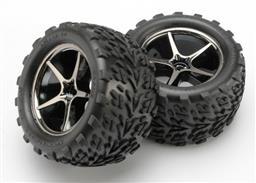 Tires and wheels, assembled, glued (Gemini black chrome wheels, Talon tires, foam inserts) (2) - Xtreme RC