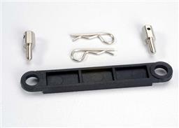 Battery hold-down plate (black)/ metal posts (2)/body clips (2) - Xtreme RC