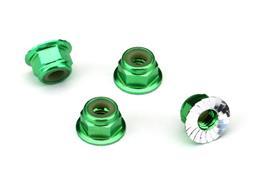 Nuts, aluminum, flanged, serrated (4mm) (green-anodized) - Xtreme RC