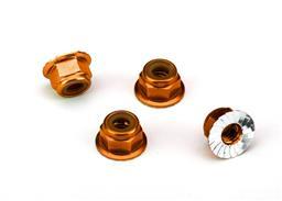 Nuts, aluminum, flanged, serrated (4mm) (orange-anodized) (4) - Xtreme RC