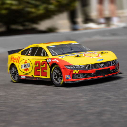 1/12 NASCAR RC Racecar Joey Logano No. 22 2025 Shell-Pennzoil Ford Mustang 2S AWD RTR Brushed On-Road (Battery & Charger Included), Yellow - Xtreme RC