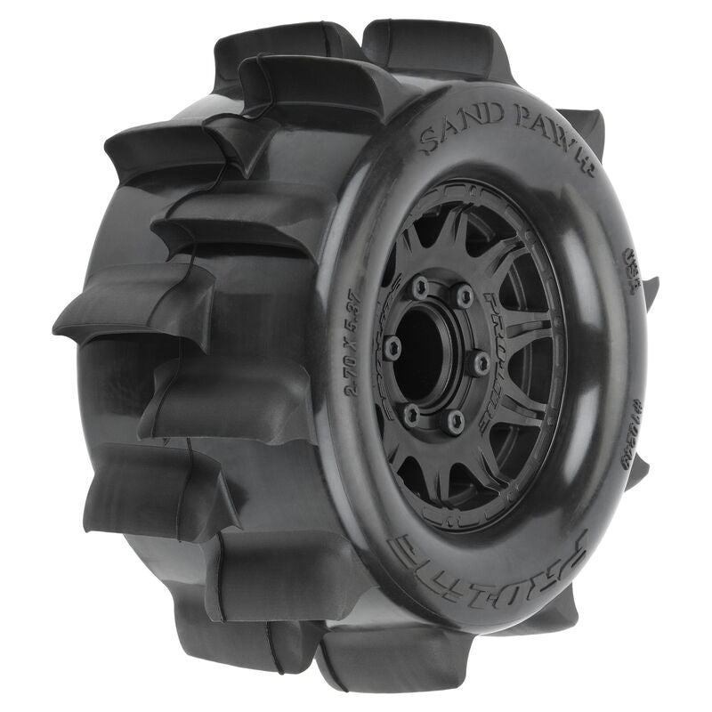 Sand Paw HP BELTED 2.8" Sand Truck Tires Mounted on Raid Black 6x30 Removable Hex (12mm & 14mm) Wheels (2) - Xtreme RC