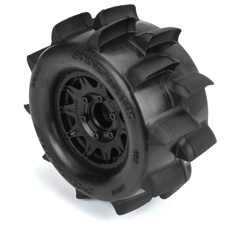Sand Paw HP BELTED 2.8" Sand Truck Tires Mounted on Raid Black 6x30 Removable Hex (12mm & 14mm) Wheels (2) - Xtreme RC